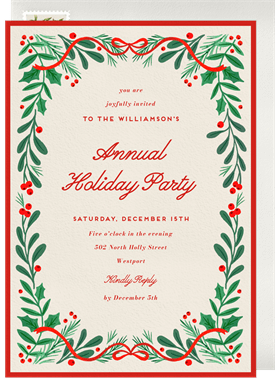 'Holiday Pine Bows' Holiday Party Invitation