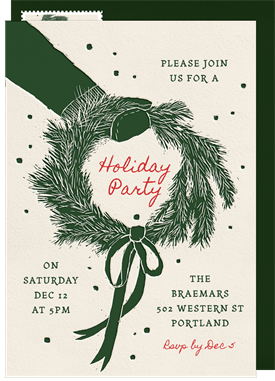 'Linocut Wreath' Holiday Party Invitation