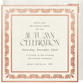 'Foiled Autumn Border' Fall Party Invitation