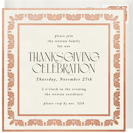 'Foiled Autumn Border' Thanksgiving Invitation