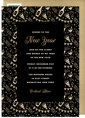 'Gilded Clinks & Drinks' New Year's Party Invitation