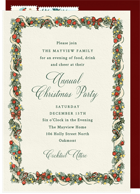 'Charming Wreath Border' Christmas Party Invitation