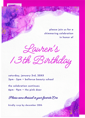 'Shimmering Watercolor' Kids Birthday Invitation