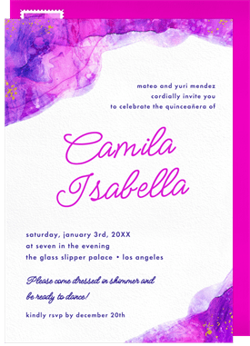 'Shimmering Watercolor' Quinceañera Invitation