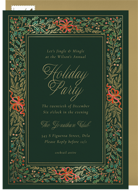 'Gilded Evergreen Frame' Holiday Party Invitation