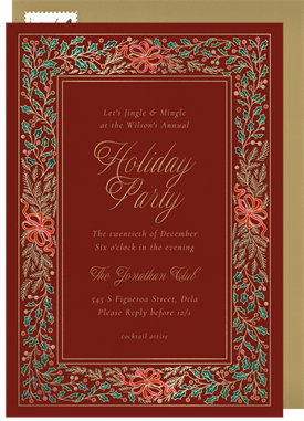 'Gilded Evergreen Frame' Holiday Party Invitation