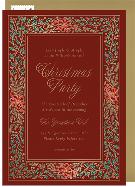 'Gilded Evergreen Frame' Christmas Party Invitation