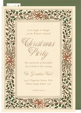 'Gilded Evergreen Frame' Christmas Party Invitation