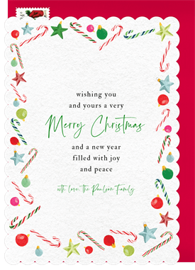 'Scalloped Candy Cane Border' Christmas Greetings Card