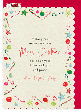 'Scalloped Candy Cane Border' Christmas Greetings Card