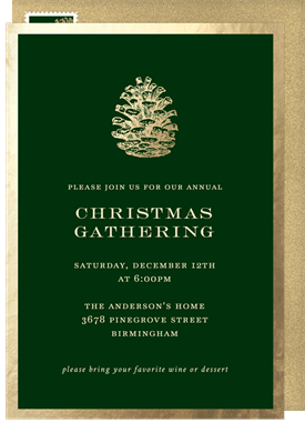 'Golden Pinecone' Christmas Party Invitation