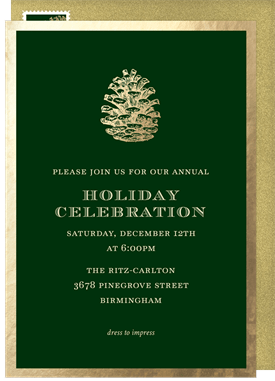 'Golden Pinecone' Business Holiday Party Invitation