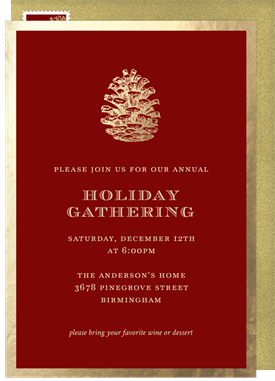 'Golden Pinecone' Holiday Party Invitation