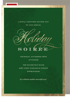 'Golden Pine' Business Holiday Party Invitation