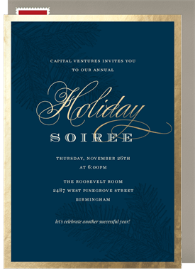 'Golden Pine' Business Holiday Party Invitation