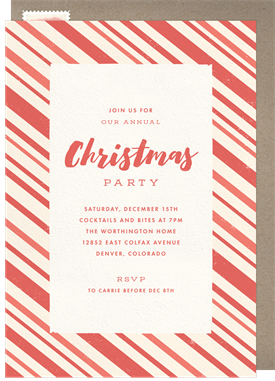 'Candy Cane Stripes' Christmas Party Invitation