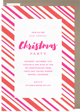 'Candy Cane Stripes' Christmas Party Invitation