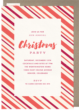 'Candy Cane Stripes' Christmas Party Invitation