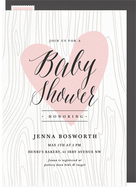 'Woodgrain Heart' Baby Shower Invitation