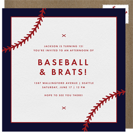 'Baseball Stitch' Kids Birthday Invitation