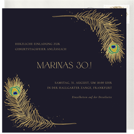 'Peacock Feathers' Adult Birthday Invitation