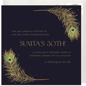 'Peacock Feathers' Adult Birthday Invitation