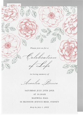 'Line Drawn Florals' Memorial Invitation