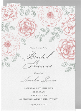 'Line Drawn Florals' Bridal Shower Invitation