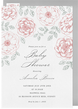 'Line Drawn Florals' Baby Shower Invitation