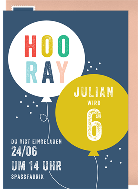 'Hooray Balloons' Kids Birthday Invitation