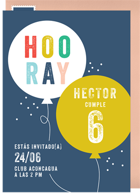 'Hooray Balloons' Kids Birthday Invitation