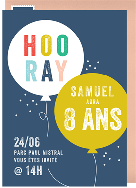 'Hooray Balloons' Kids Birthday Invitation