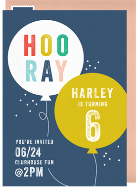 'Hooray Balloons' Kids Birthday Invitation