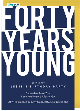 'Forty Years Young' Adult Birthday Invitation