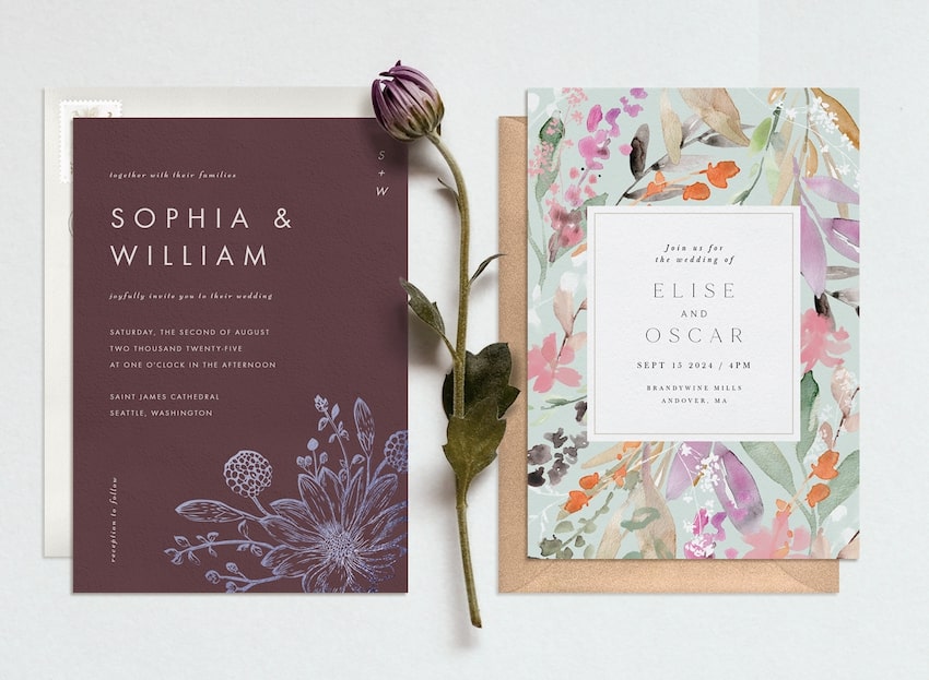 2 floral wedding invitations