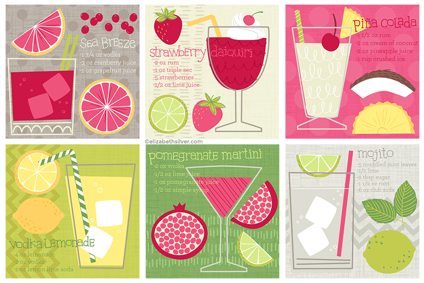 Elizabeth Silver fruit cocktail recipes and illustrations