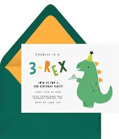 3rd birthday party themes: 3 Rex Invitation