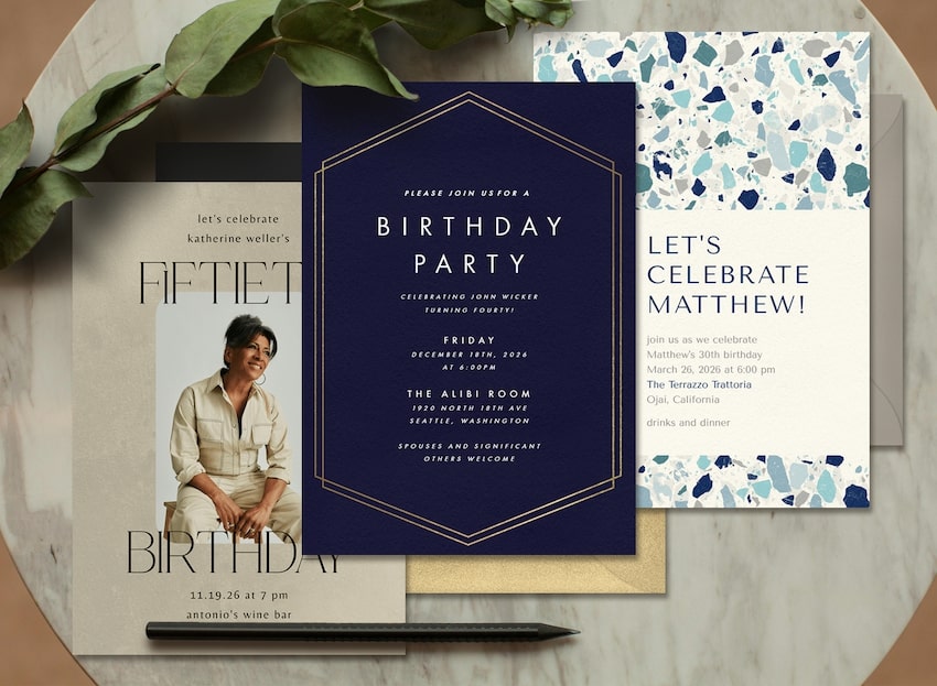 Adult birthday party ideas: 3 adult birthday invitation cards