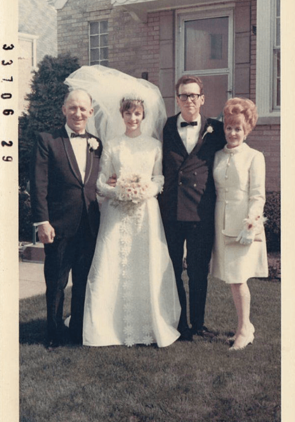 Vintage wedding photo of 1960s trendy couple