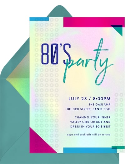 40th birthday party ideas for men: 80s Night Invitation