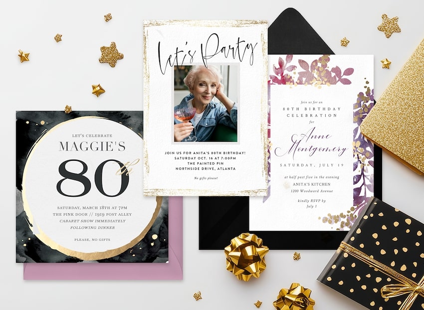 80th birthday party ideas: 80th birthday invitations and a gift