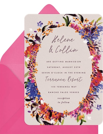 Spring wedding invitations: Abstract Floral Oval Invitation