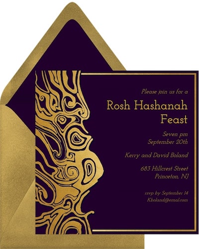 Rosh Hashanah greeting: Abstract Gold Swirl Invitation