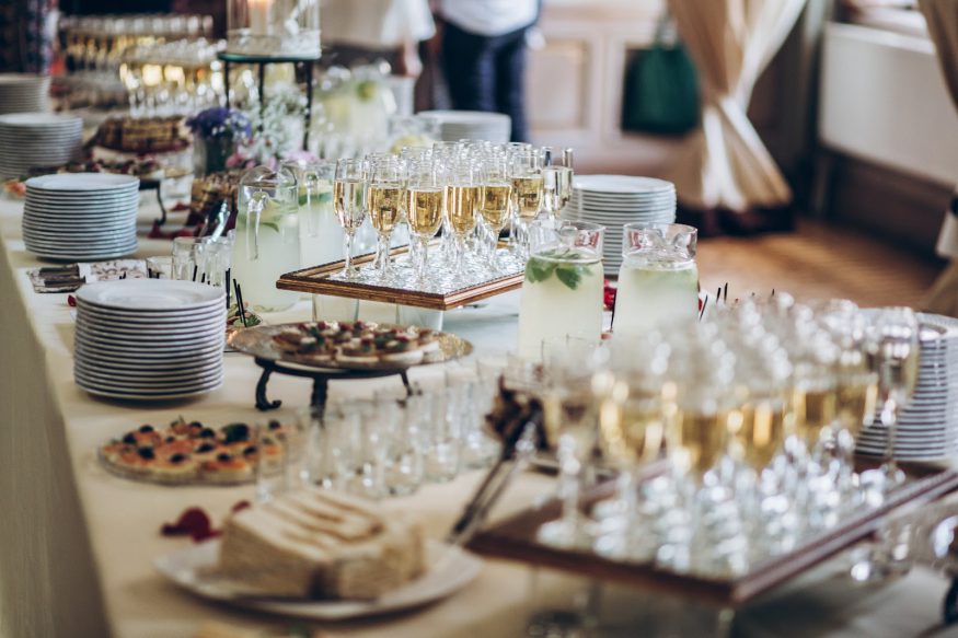 Corporate event planning: A table of drinks and appetizers