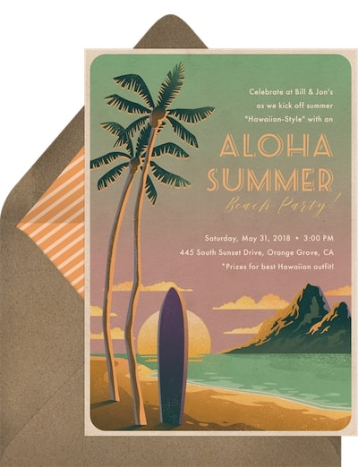 Custom party invitations: Aloha Waikiki Invitation