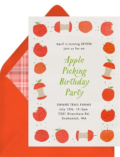 Fall birthday party ideas: Apple Picking Invitation