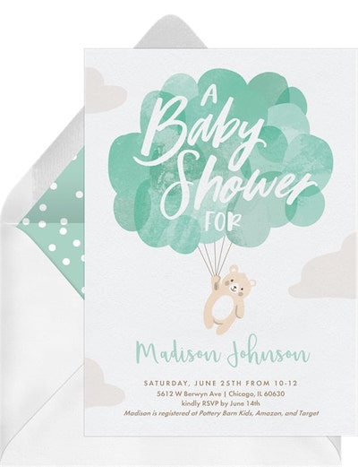 Teddy bear theme baby shower: Balloon Bear Invitation
