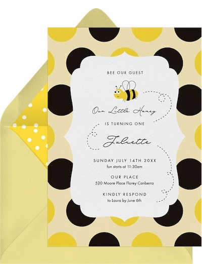 3rd birthday party themes: Bee Our Guest Invitation