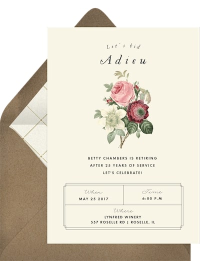 Teacher retirement party ideas: Bid Adieu Invitation