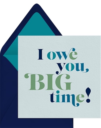 Thank you notes for coworkers: Big Time Card
